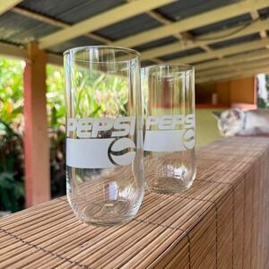 Crystal Clear Pepsi Tall Glasses Set of 2‎ Pepsi Logo Vintage Style 5.5"